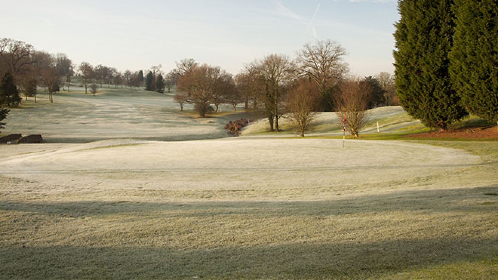 An image of a golf course in frost