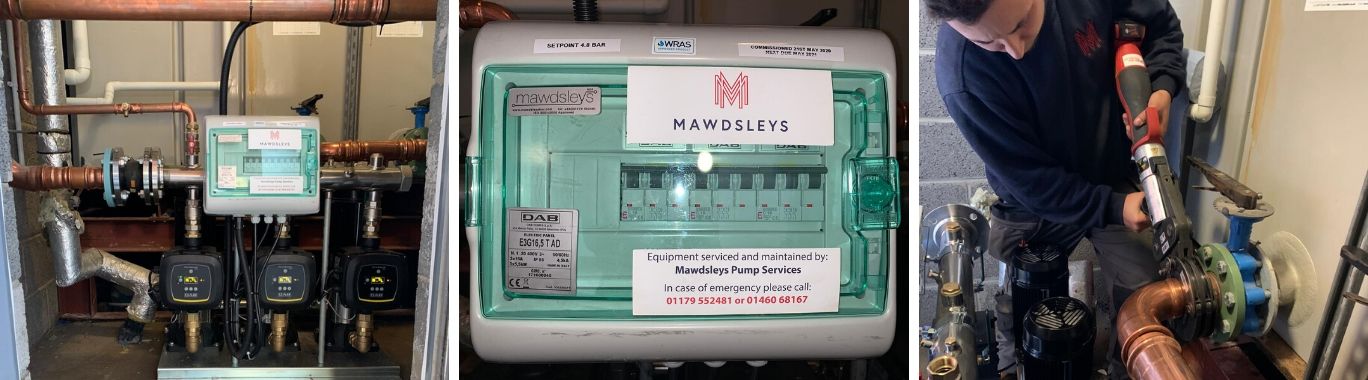 Collage of images showing a booster set being installed