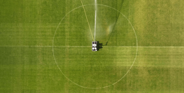 Long reach irrigation system used on football pitch
