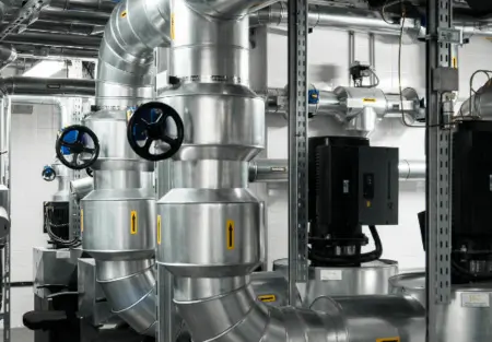 An image of big pipes in a manufacturing plant