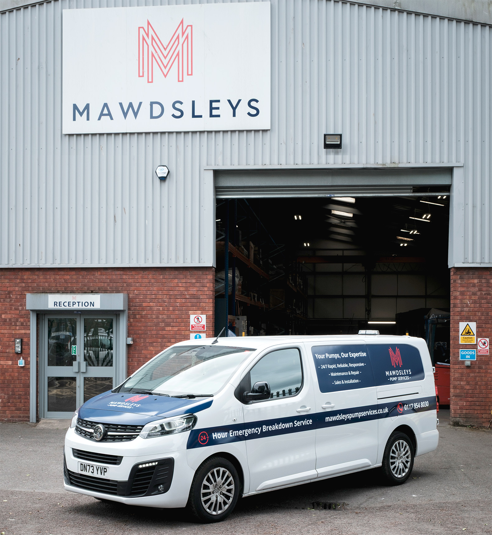 An image showcasing one of Mawdsleys vans in front of our headquarters