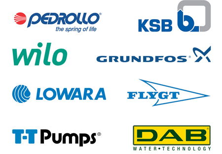 A set of pump manufacturer logos